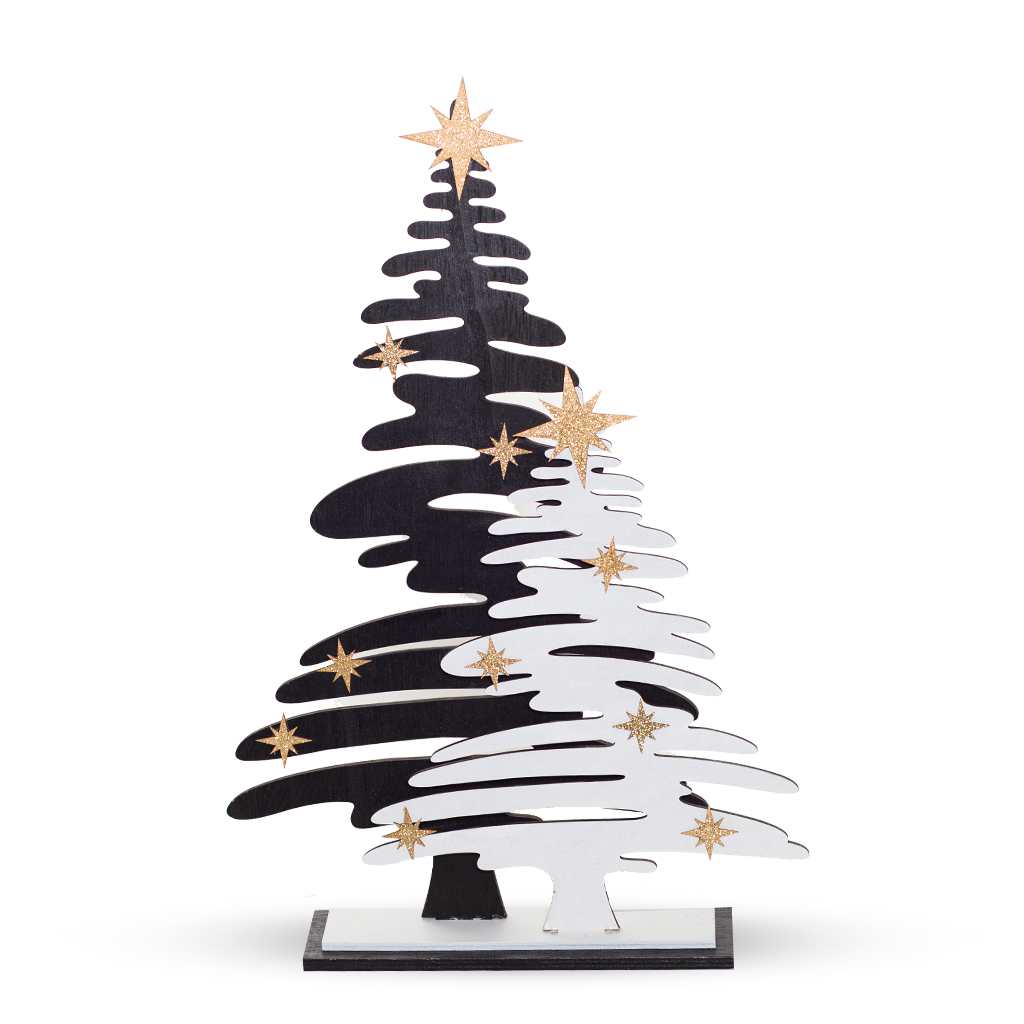 НГ Фигурка елочка дерево лак черно-белая  24х30.5см | Интернет-магазин Кактус