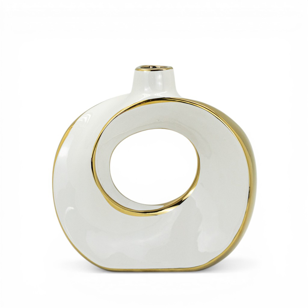 Ваза керамическая Halo белая с золотом 19см | Интернет-магазин Кактус