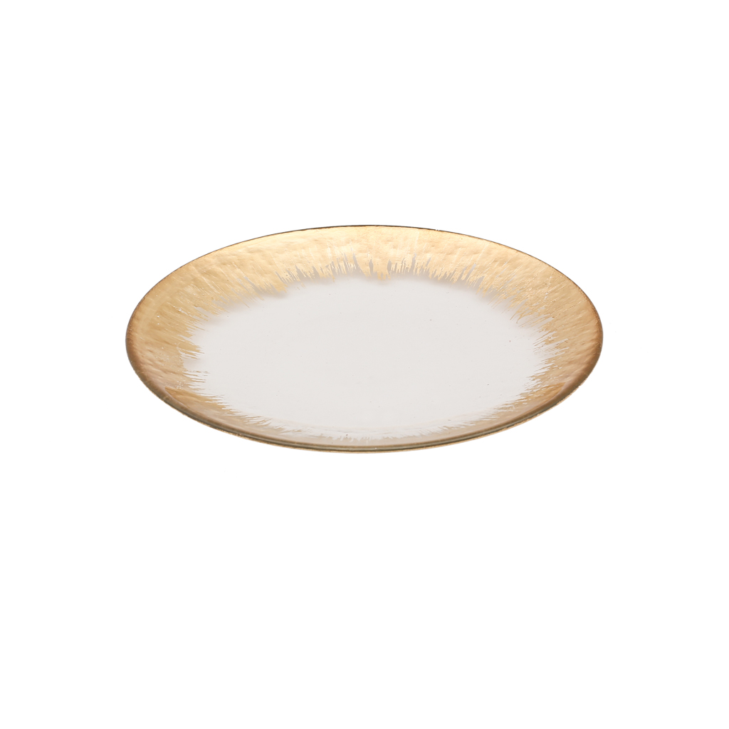 Тарілка золоті мазки скло 22 см | Интернет-магазин Кактус