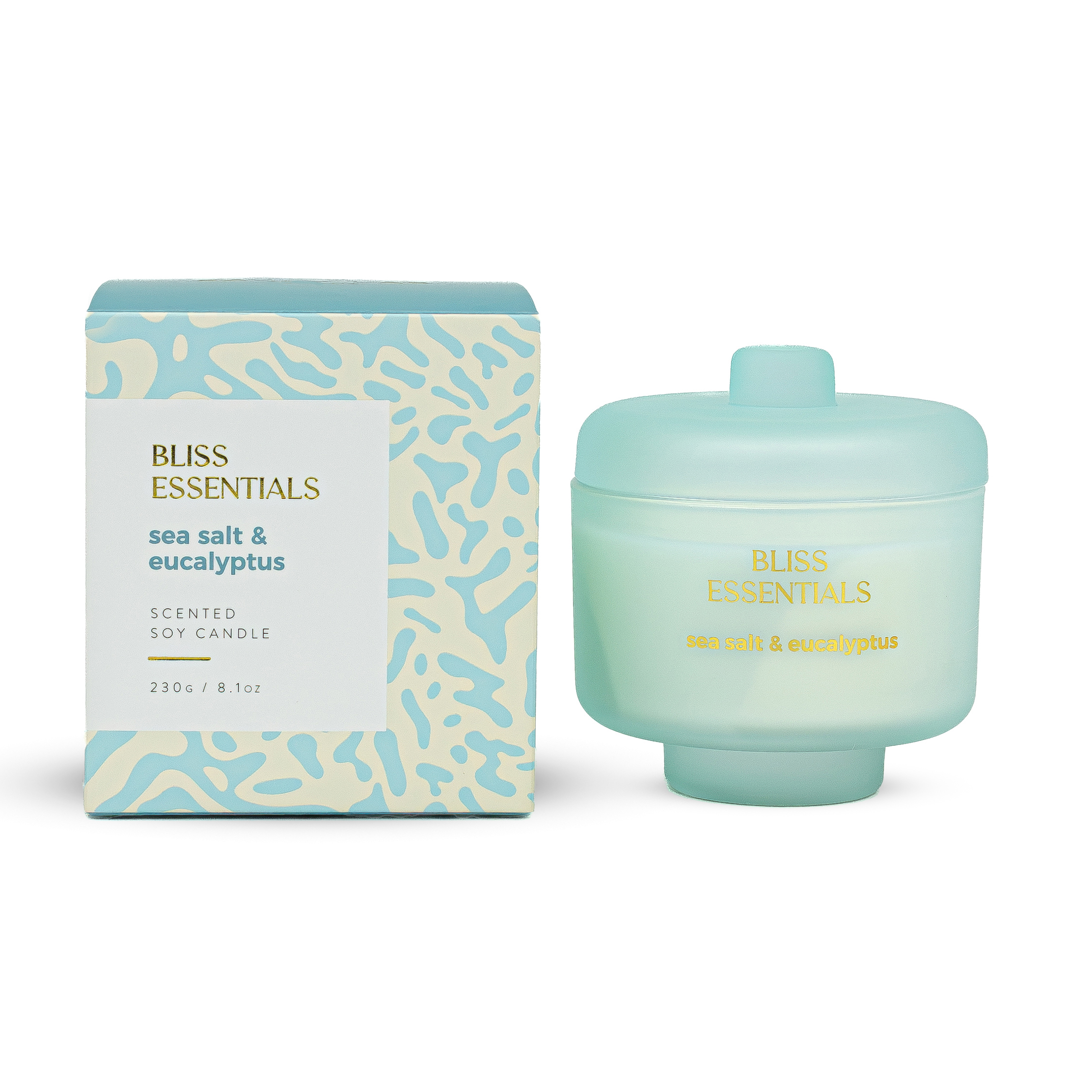 Свеча в стеклянном подсвечнике Bliss Essentials Sea salt & eucaliptus 230гр | Интернет-магазин Кактус