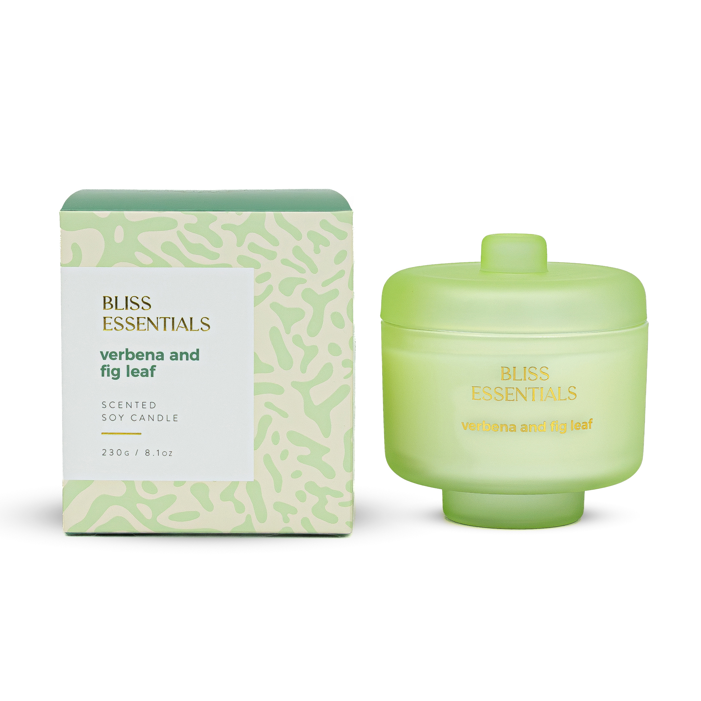 Свеча в стеклянном подсвечнике Bliss Essentials Verbena and fig leaf 230гр | Интернет-магазин Кактус