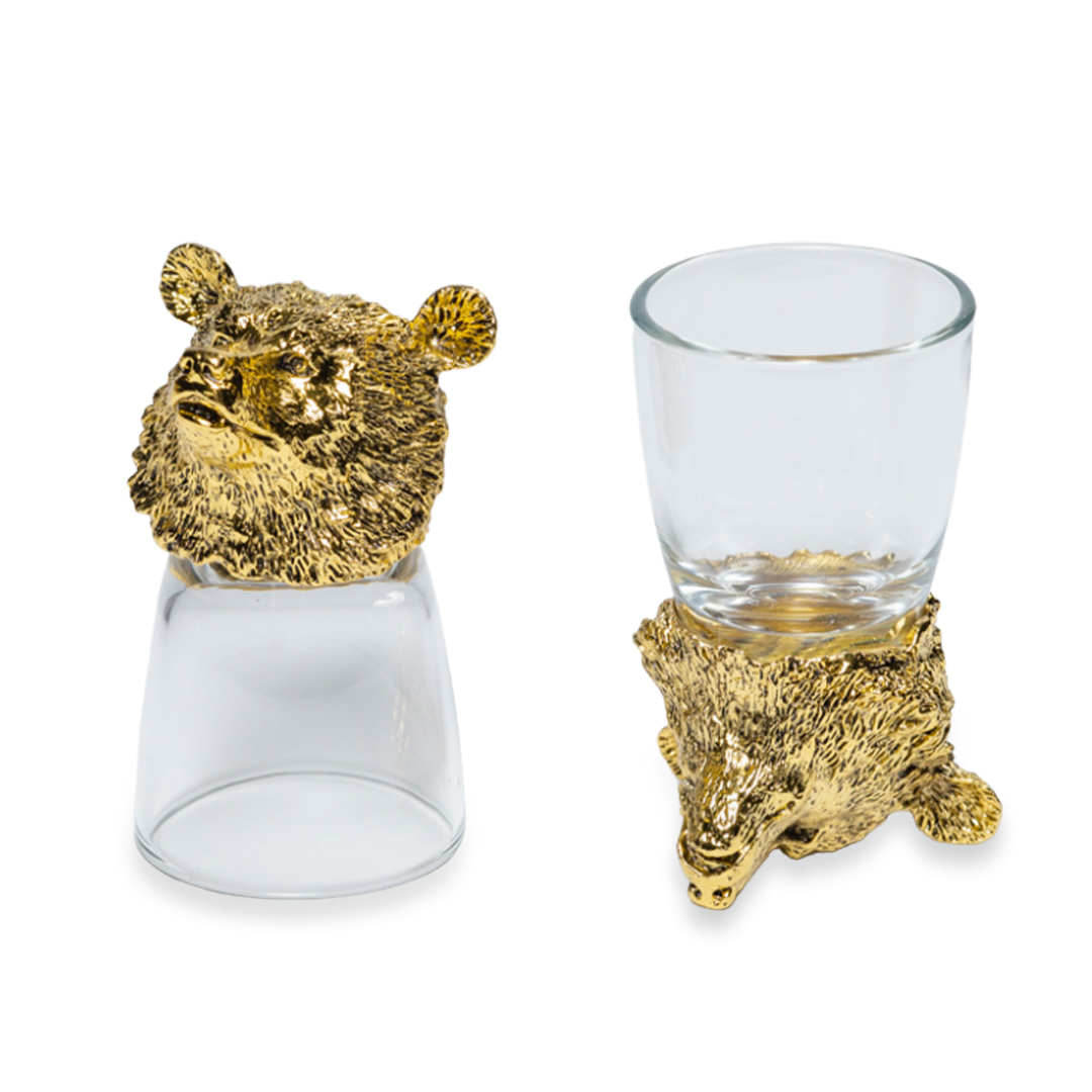 Рюмки Медведь золото 2шт 50мл | Интернет-магазин Кактус