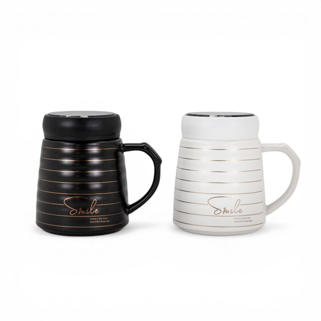 Чашка керамика с крышкой Smile 2 вида 400мл | Интернет-магазин Кактус