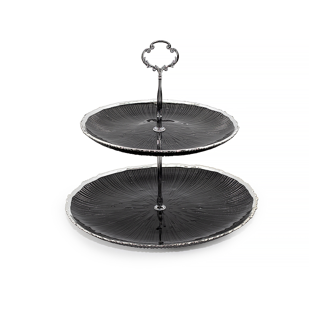 Менажница стеклянная Черный жемчуг 2 яруса 25см | Интернет-магазин Кактус