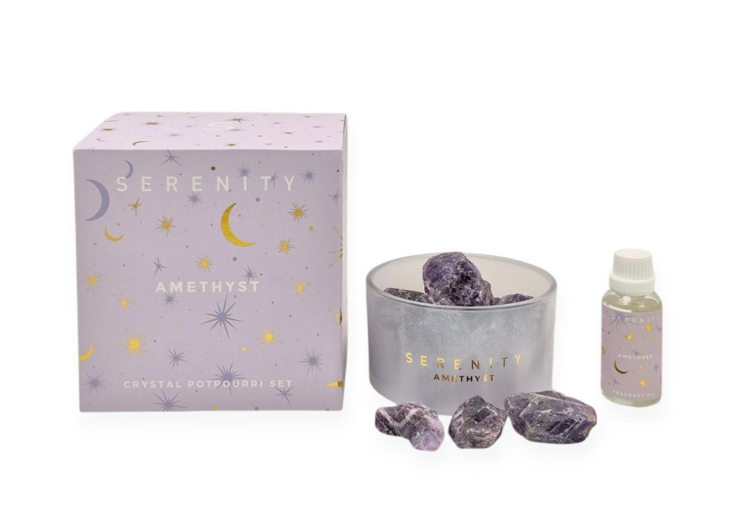 Арома сет Стеклянная чаша с кристаллами Аметиста и аромамаслом Лаванда и клементин | Интернет-магазин Кактус
