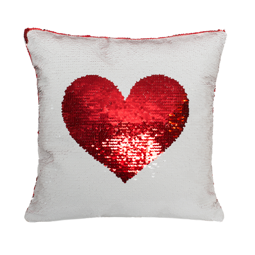 Напірник паєтками Серце біле 40 * 40 см | Интернет-магазин Кактус