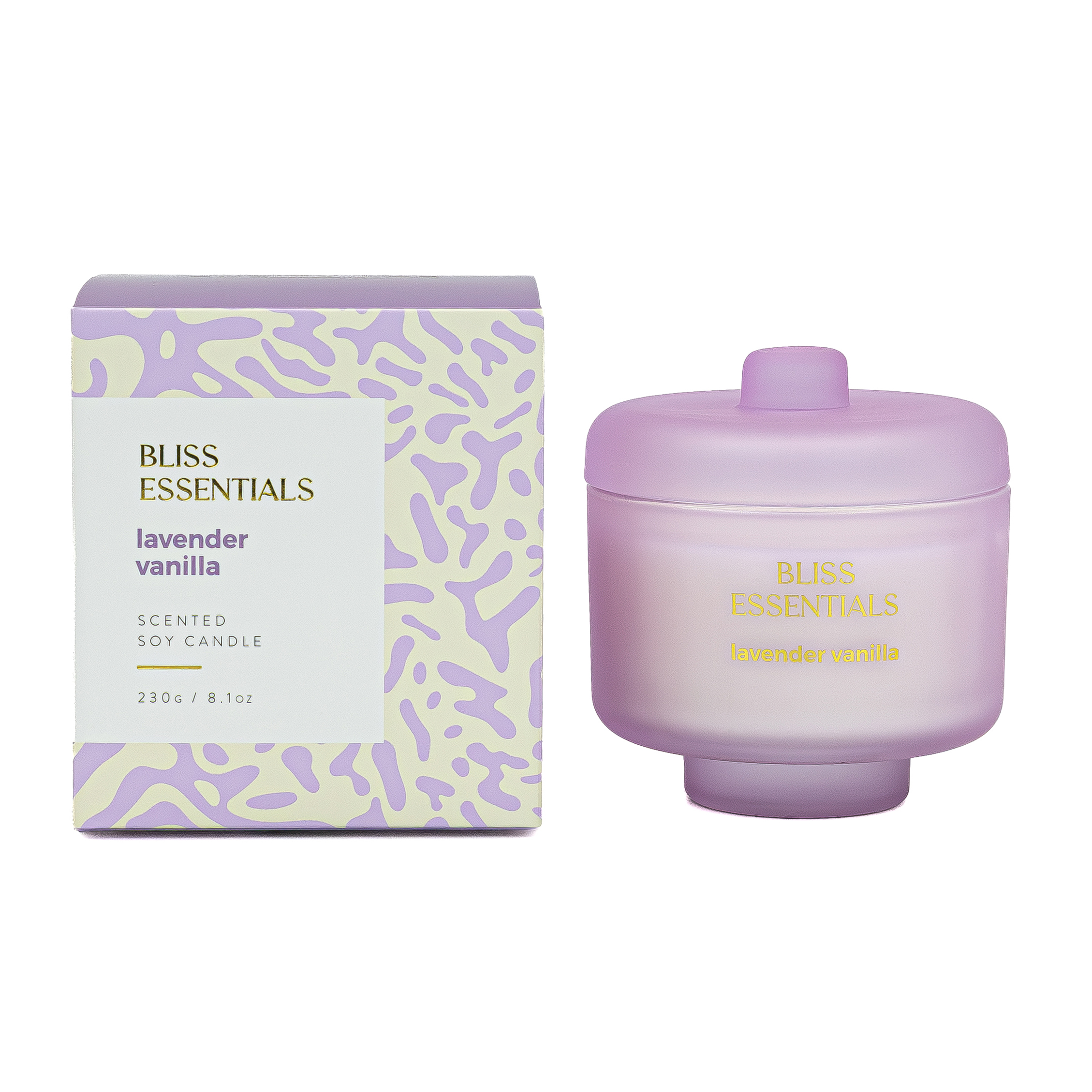 Свеча в стеклянном подсвечнике Bliss Essentials Lavender vanilla 230гр | Интернет-магазин Кактус