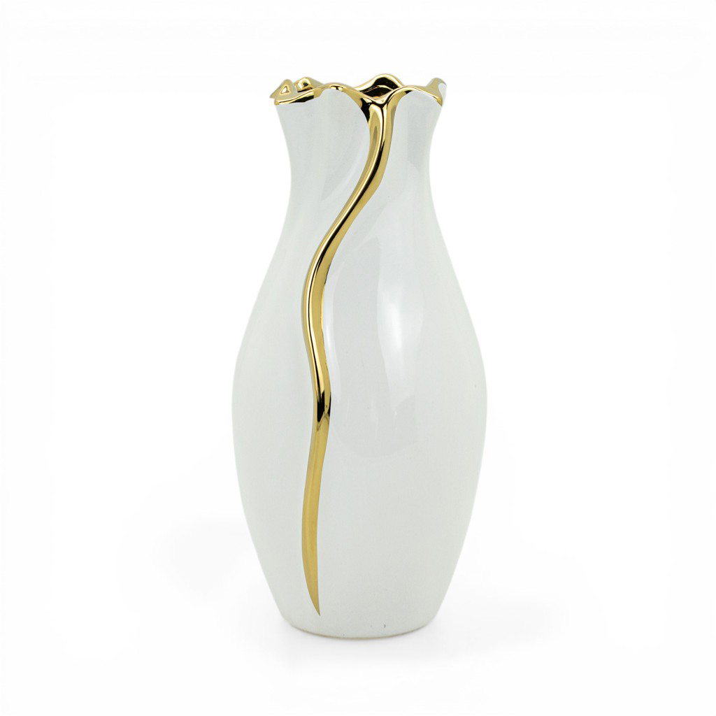 Ваза керамическая Pure Line белая с золотом 24,5см | Интернет-магазин Кактус