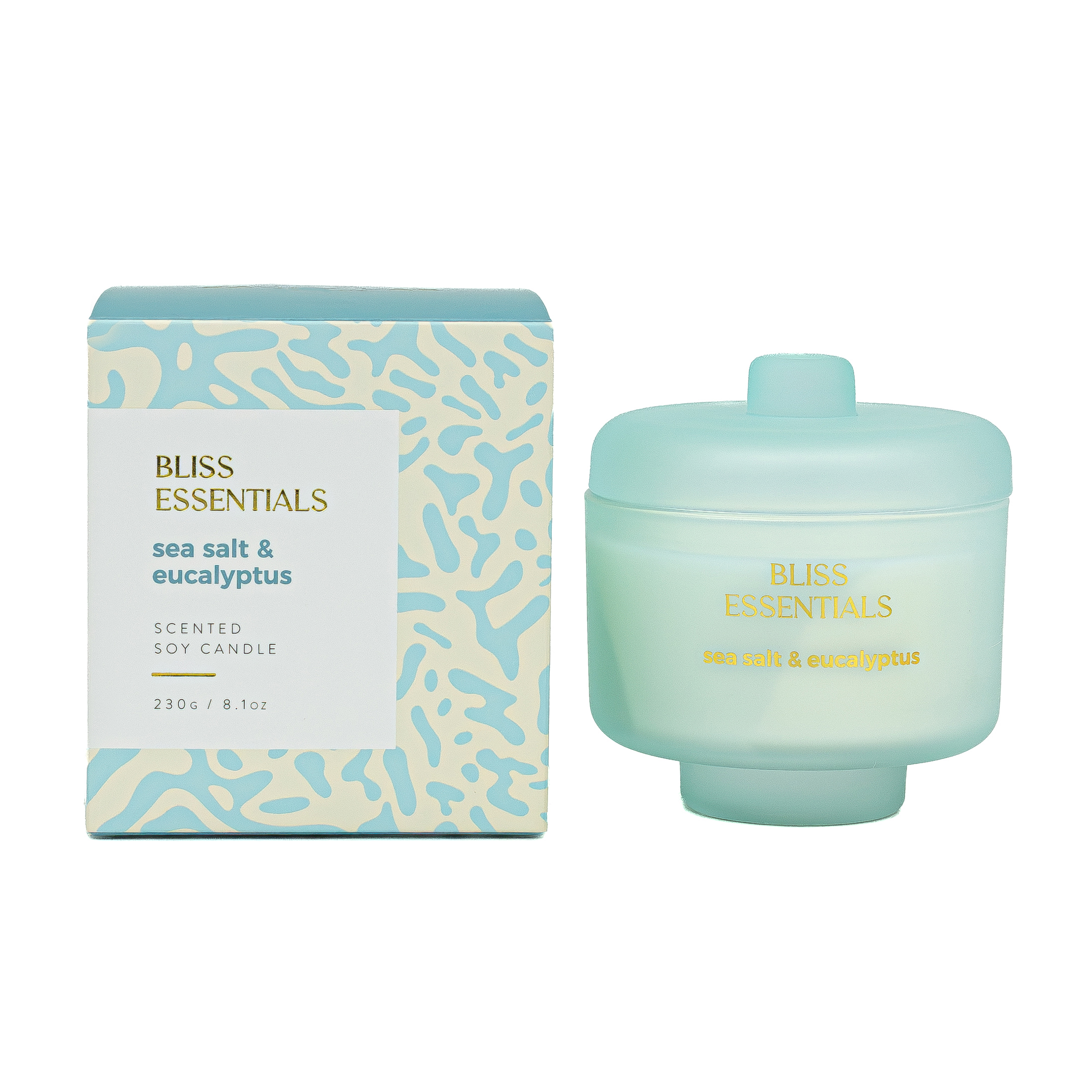Свеча в стеклянном подсвечнике Bliss Essentials Sea salt & eucaliptus 230гр | Интернет-магазин Кактус