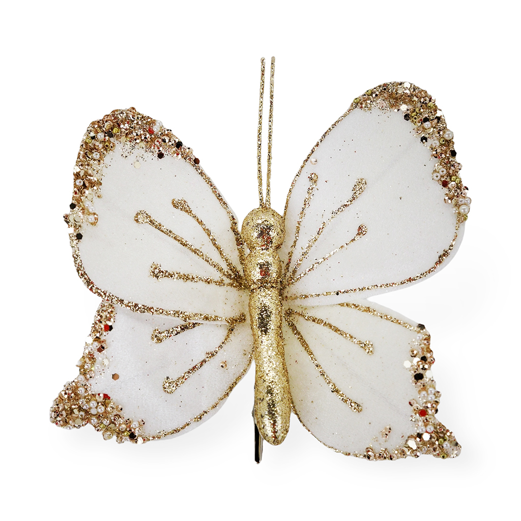 Бабочка белая с золотом 16 см | Интернет-магазин Кактус
