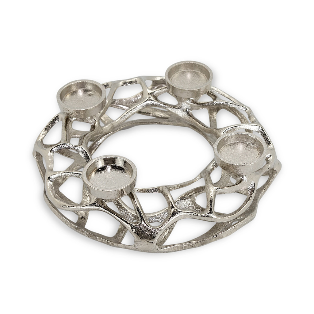 Подсвечник алюминиевый на 4 свечи Венок серебро 24,5 см | Интернет-магазин Кактус