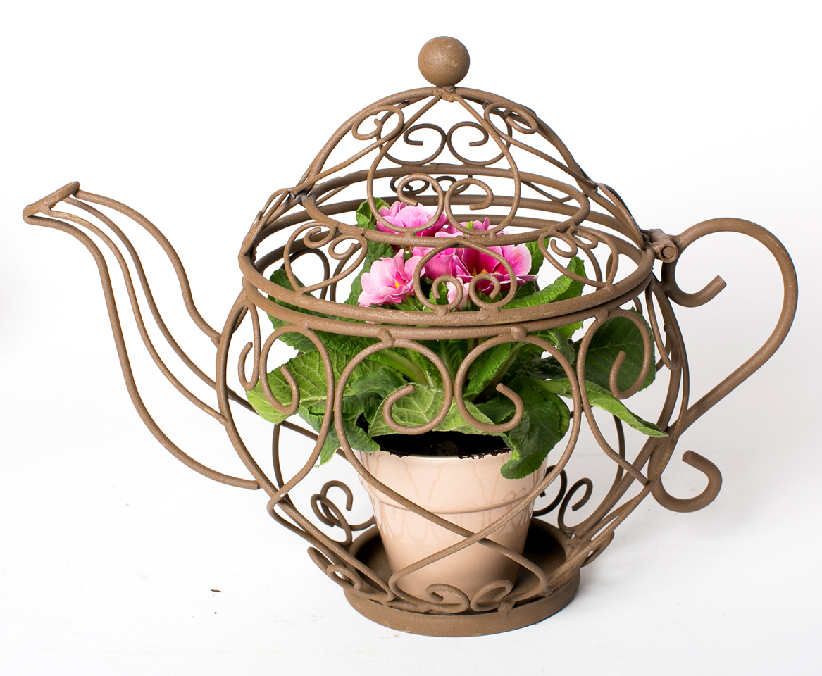 Заварник декор метал з вазоном 16см | Интернет-магазин Кактус