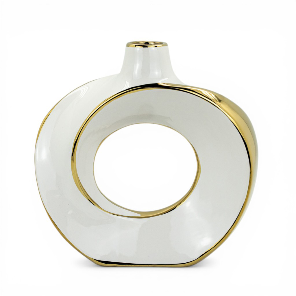 Ваза керамическая Halo белая с золотом 23см | Интернет-магазин Кактус
