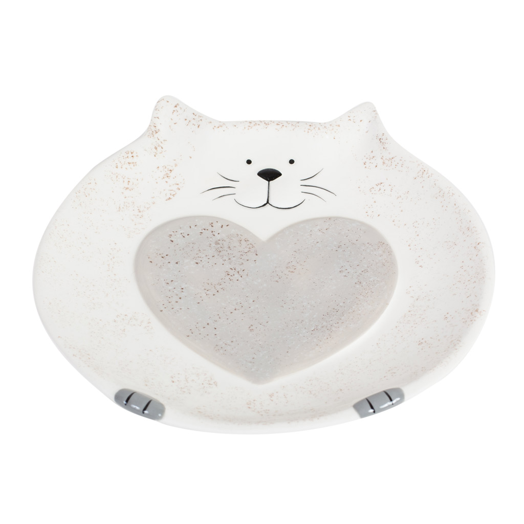 Блюдо белое Котик с сердцем, 24см | Интернет-магазин Кактус