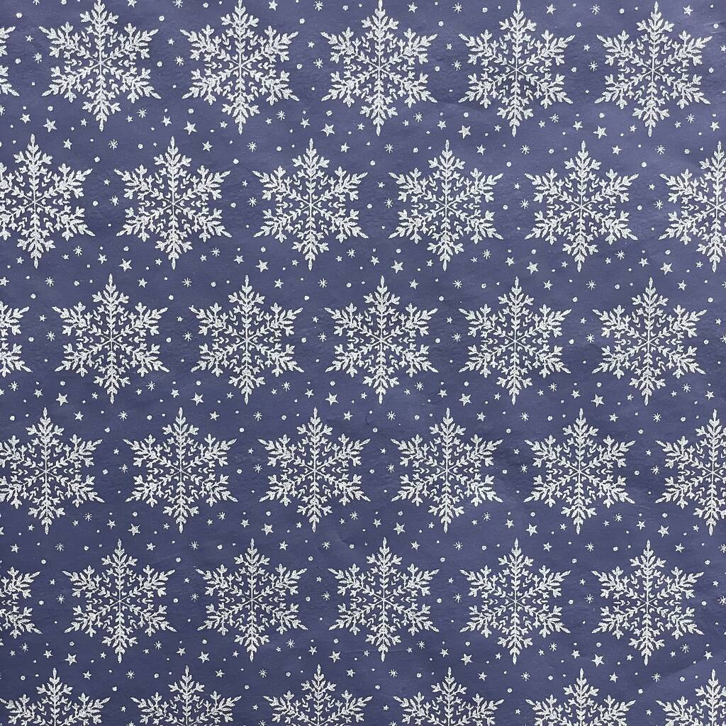 Бумага упаковочная Снежинки в серебре синий 60г 70х100см  | Интернет-магазин Кактус