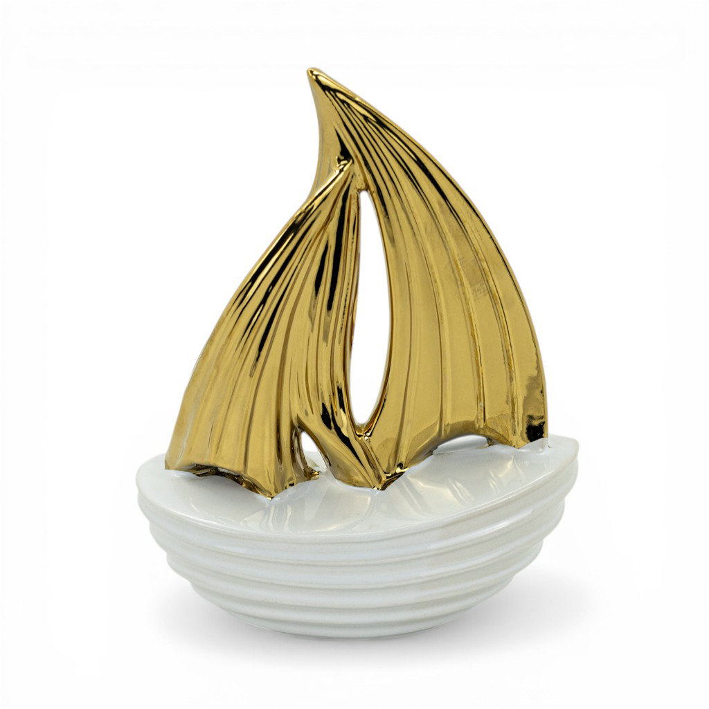 Фигурка керамическая Кораблик белый с золотом 22см | Интернет-магазин Кактус