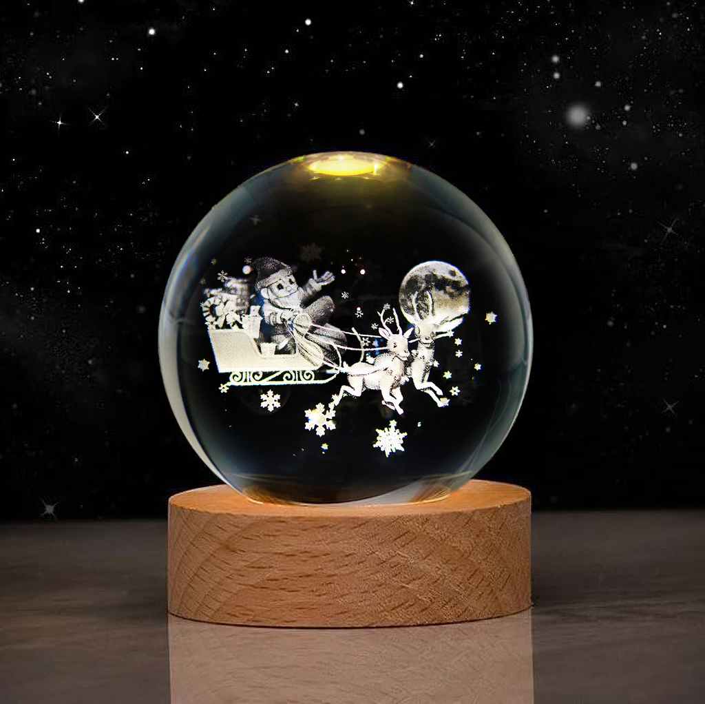 Хрустальный шар с подсветкой Санта 100мм | Интернет-магазин Кактус