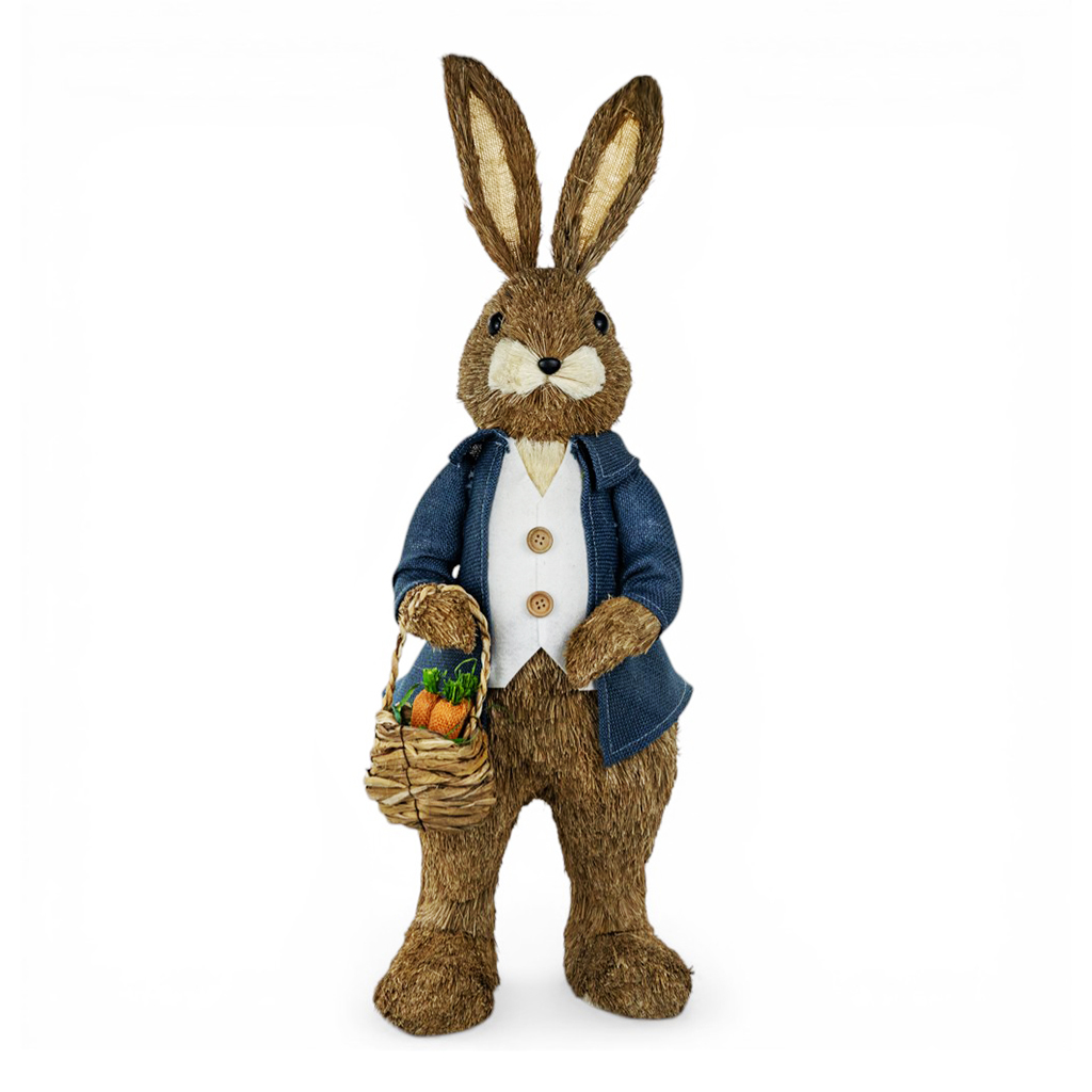 Декоративная пасхальная фигурка Зайка в синем костюме 77см | Интернет-магазин Кактус