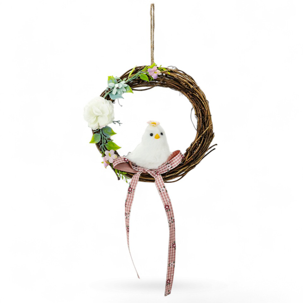 Декоративный пасхальный венок Цыпленок белый 20см | Интернет-магазин Кактус
