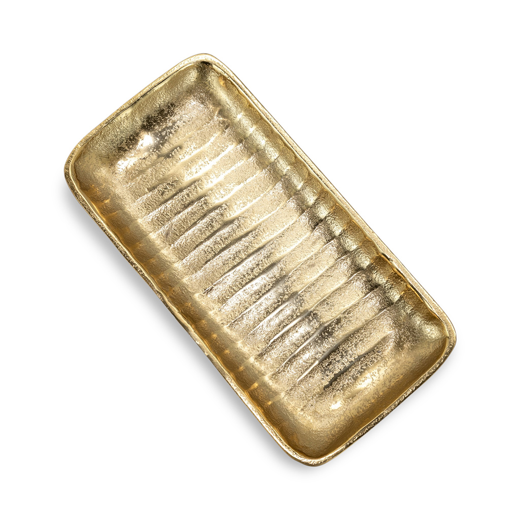 Блюдо прямоугольное алюминиевое Полосы золото 29,5 см | Интернет-магазин Кактус