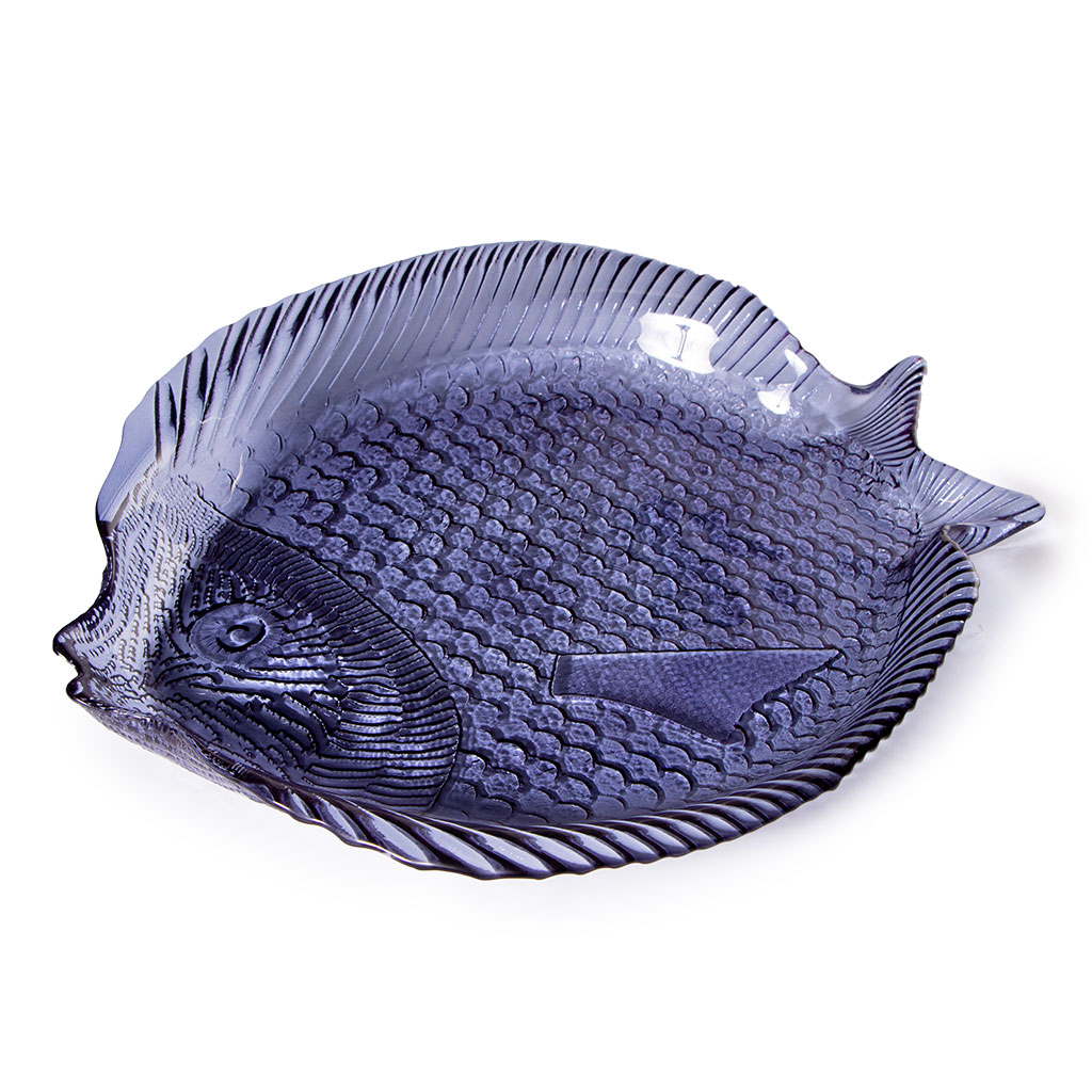 Блюдо стеклянное Рыба синяя 30см | Интернет-магазин Кактус