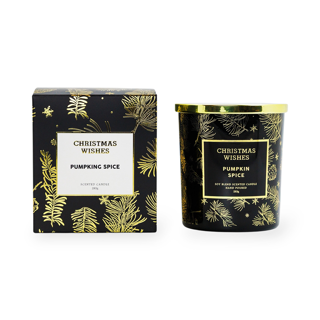 Свеча в стеклянном подсвечнике Pumpking spice черная с золотой крышкой 280г | Интернет-магазин Кактус