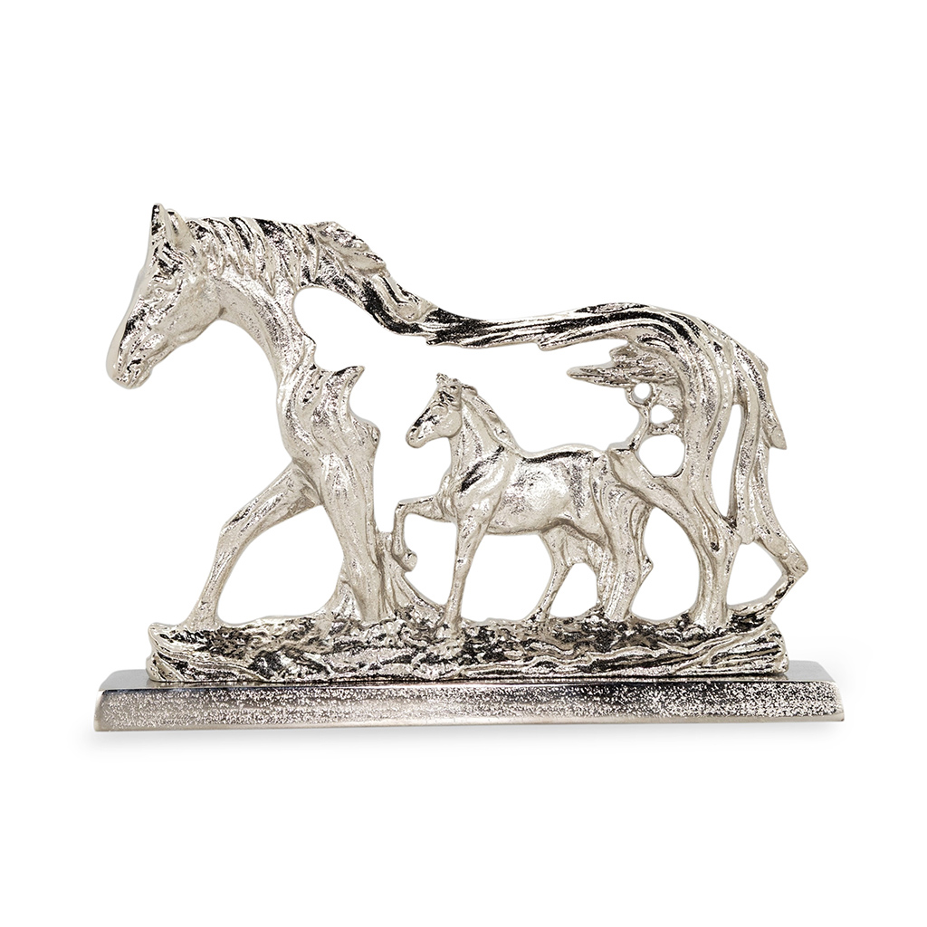 Фигурка алюминиевая Лошадь с жеребенком серебро 20 см | Интернет-магазин Кактус