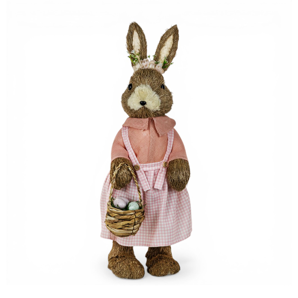 Декоративная пасхальная фигурка Зайка в розовом платье 67см | Интернет-магазин Кактус