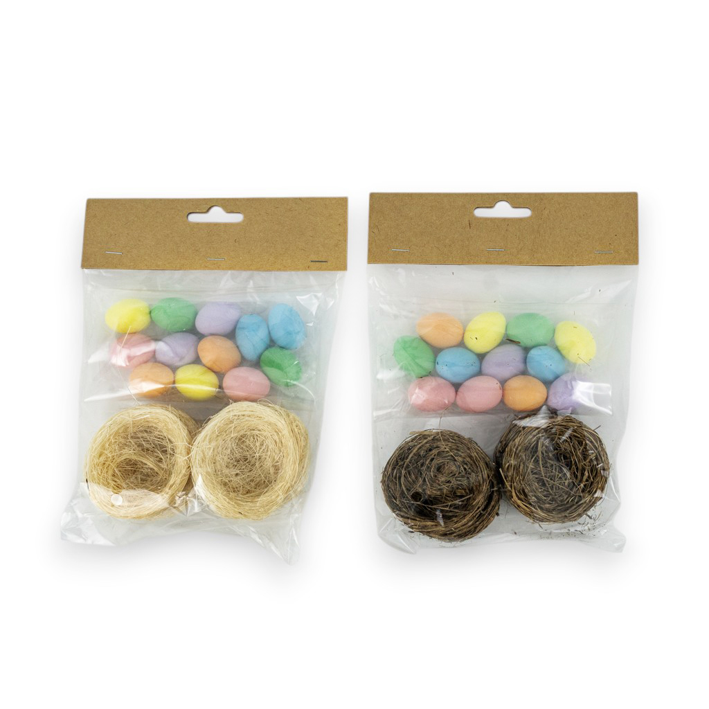 Декоративный пасхальный набор Гнезда с яйцами 2 цвета | Интернет-магазин Кактус