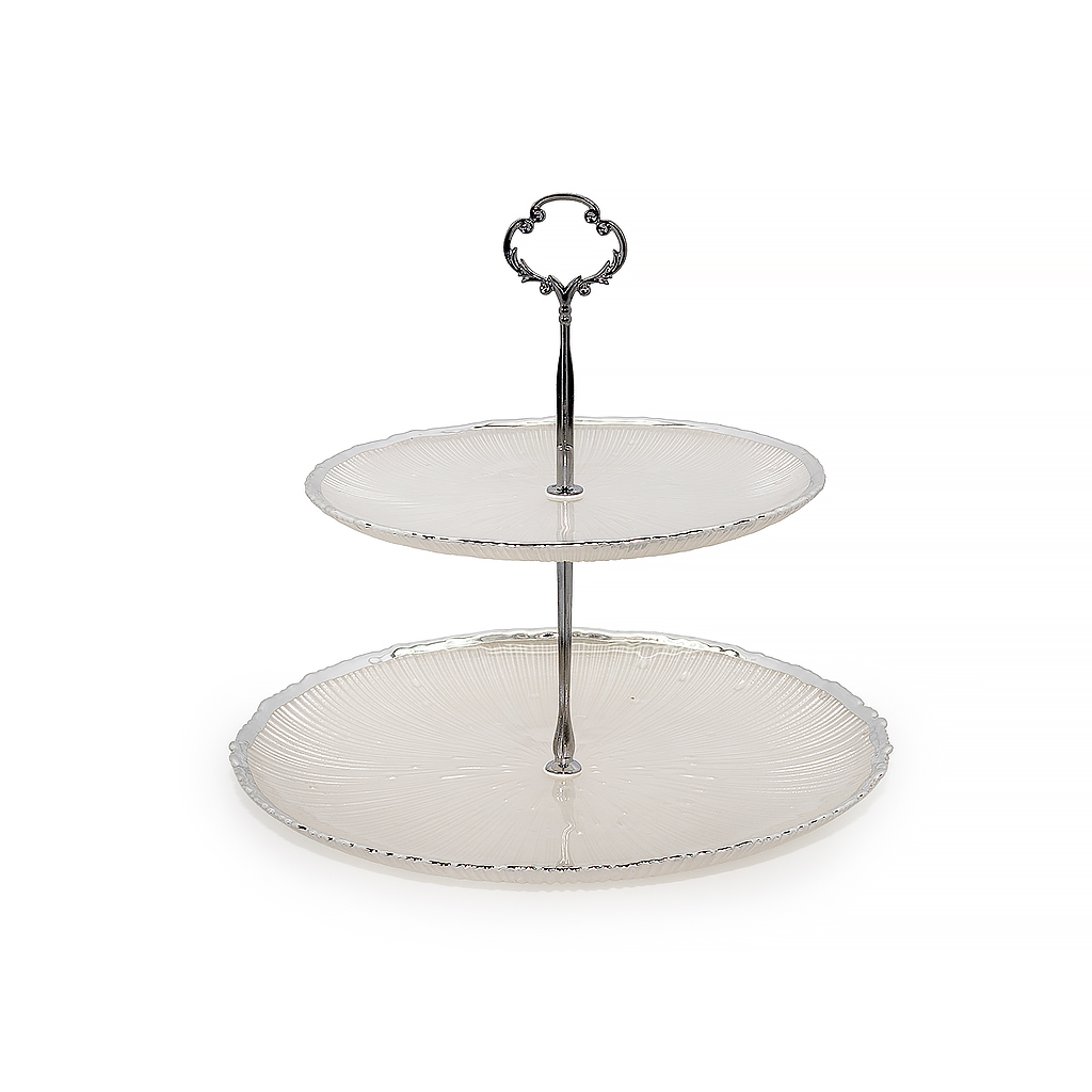 Менажница стеклянная Белый жемчуг 2 яруса 25см | Интернет-магазин Кактус