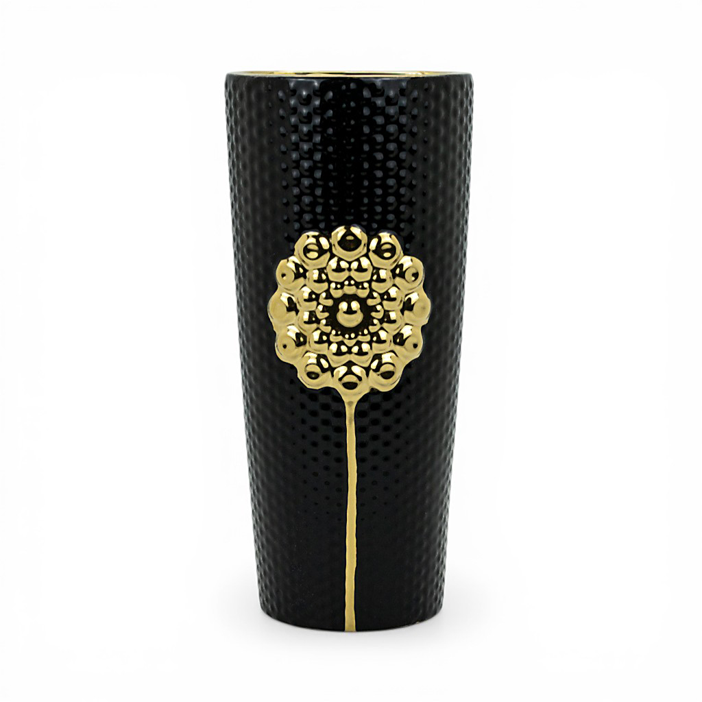 Ваза керамическая Golden Bloom черная с золотом 27см | Интернет-магазин Кактус
