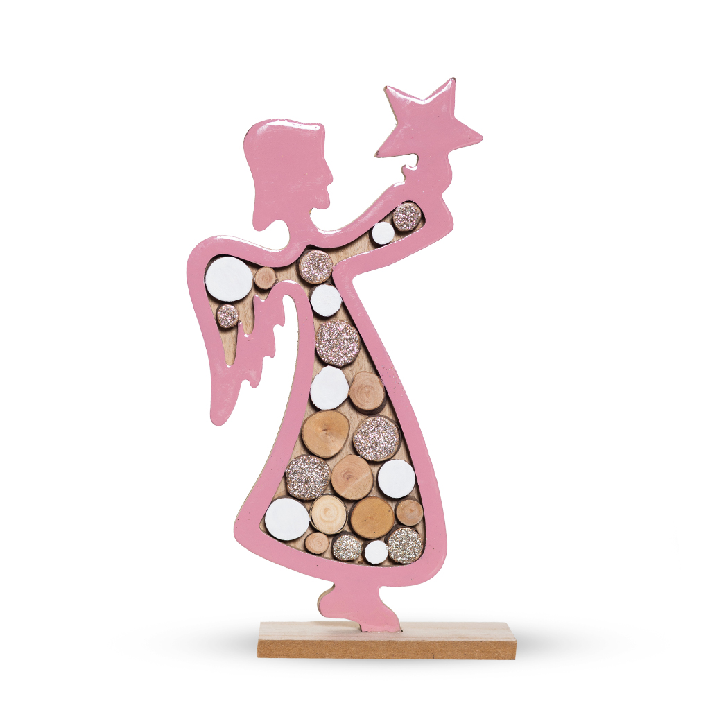 НГ Фигурка ангел дерево лак розовый 15.5х25.5х5см | Интернет-магазин Кактус