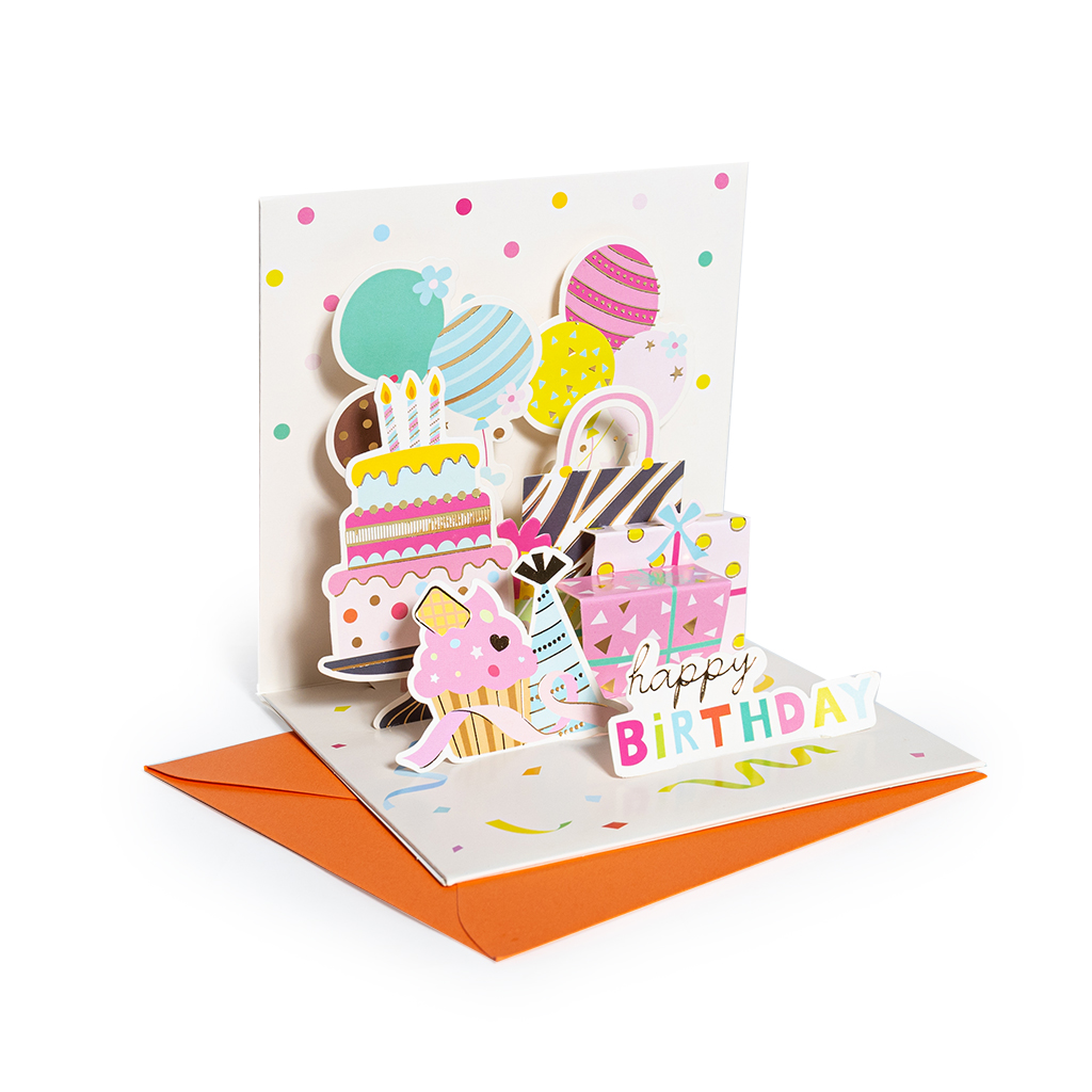 Открытка 3D Happy Birthday 14х14 см | Интернет-магазин Кактус