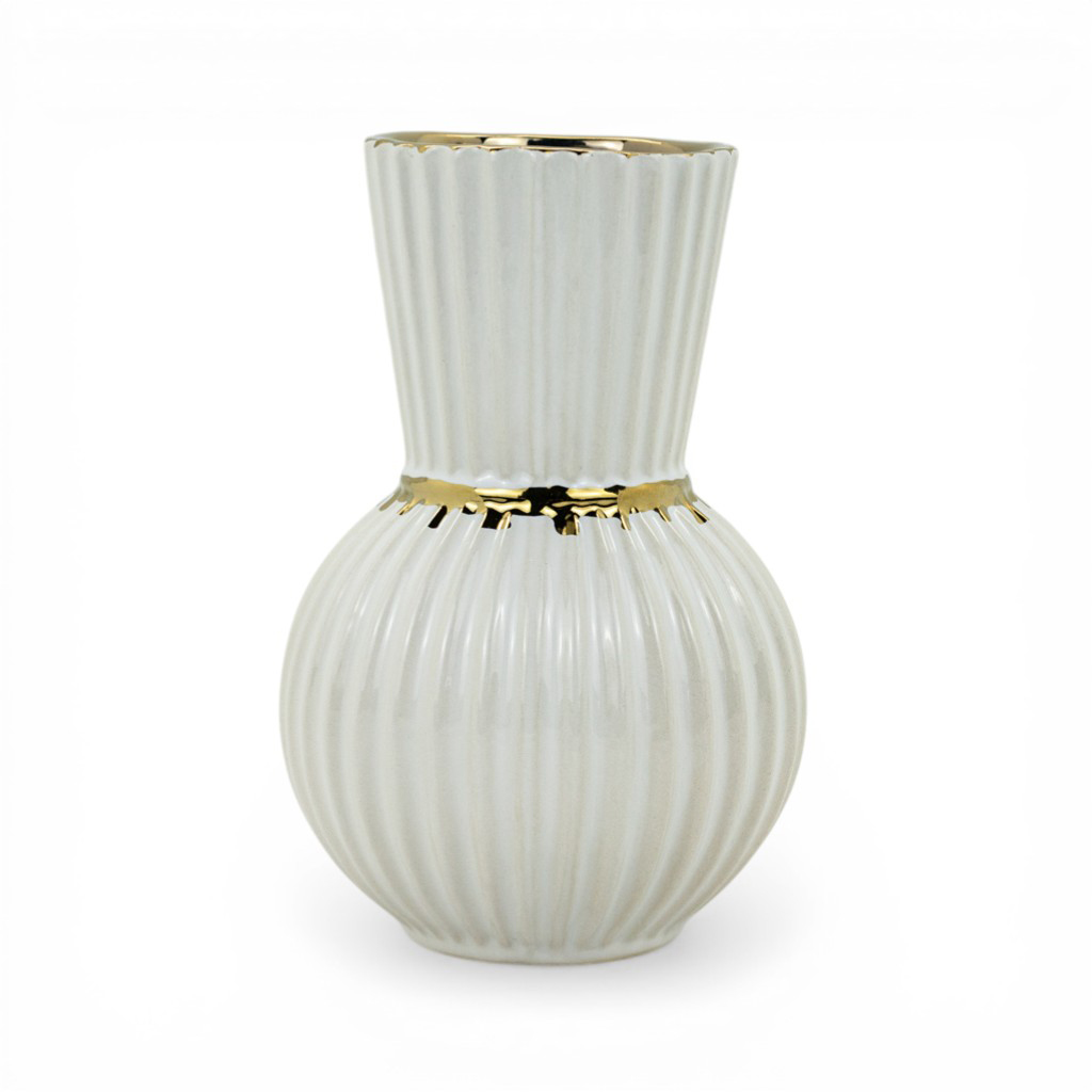 Ваза керамическая Liora белая с золотом 18,2см | Интернет-магазин Кактус