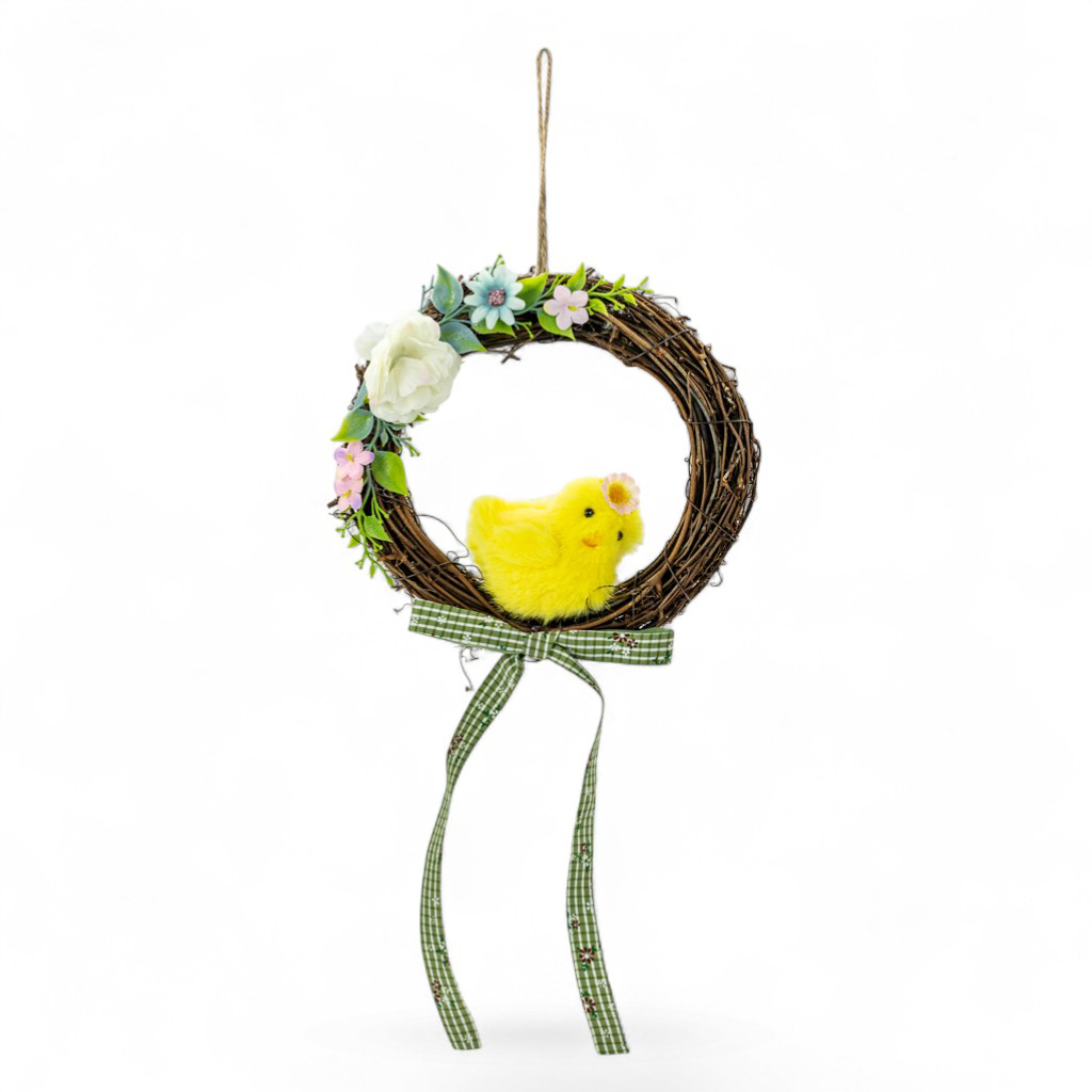 Декоративный пасхальный венок Цыпленок желтый 20см | Интернет-магазин Кактус