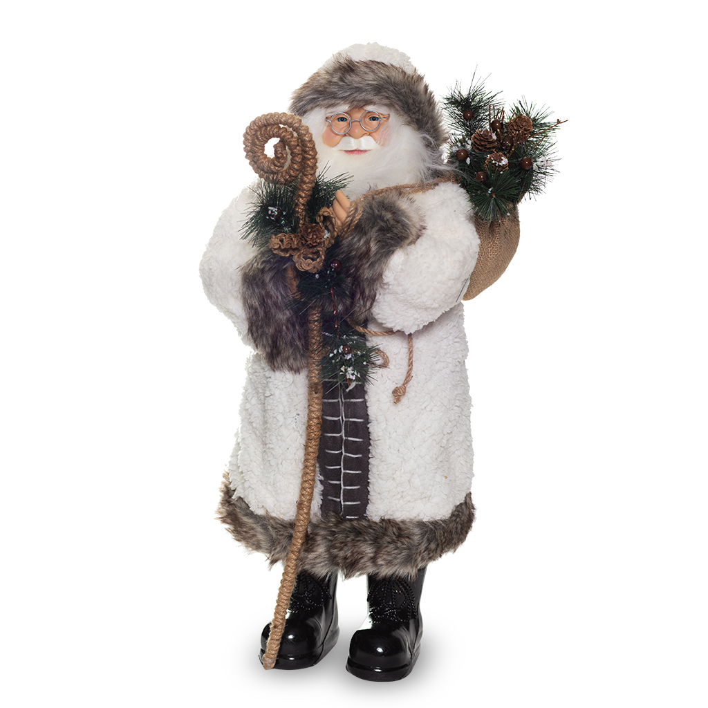 Санта Клаус в белой шубе с посохом 80х38х30 см | Интернет-магазин Кактус
