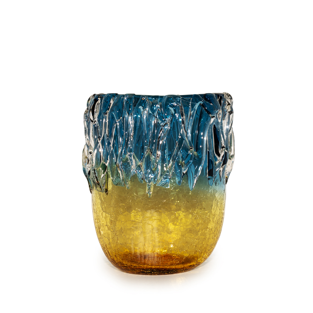 Ваза стеклянная Венецианская синяя с желтым 23см | Интернет-магазин Кактус