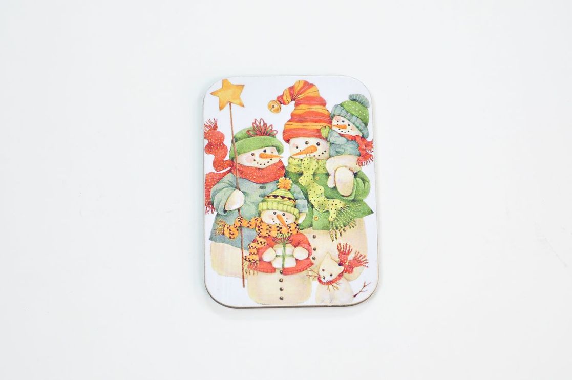 Магнит 5.5*7.5 см Снеговики с котом | Интернет-магазин Кактус