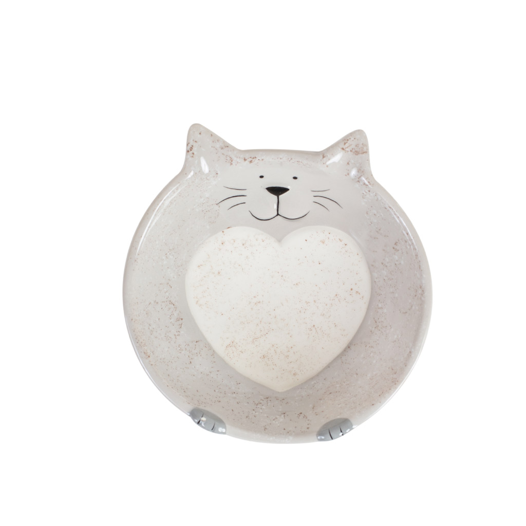 Плошка серая Котик с сердцем 15 см | Интернет-магазин Кактус
