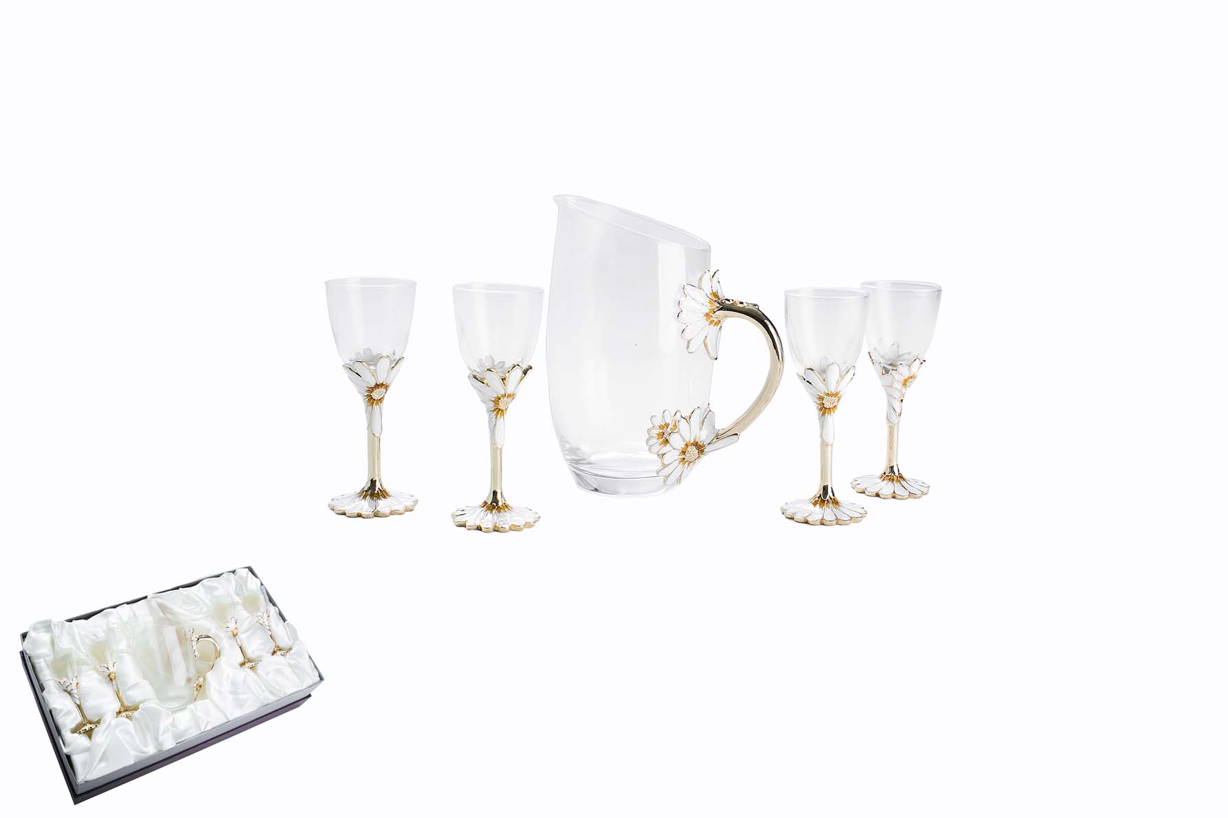 Графин ликер + 4 рюмки на ножке Ромашка | Интернет-магазин Кактус