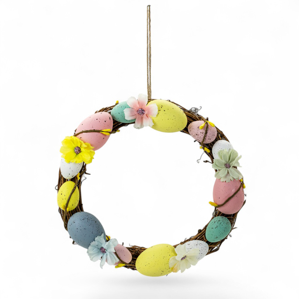 Декоративный пасхальный венок с яйцами Пастель 23см | Интернет-магазин Кактус