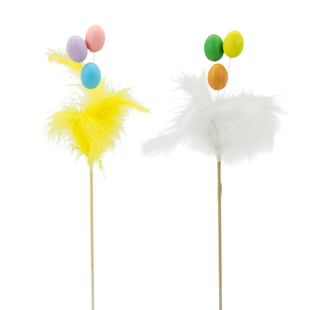 Декоративные пасхальные яйца в перьях на палочке 2 вида 32,5см | Интернет-магазин Кактус