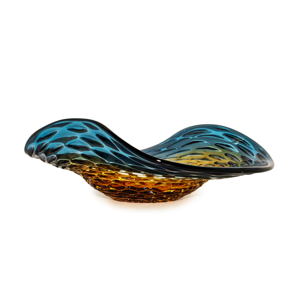 Блюдо стеклянное Венецианское синее с желтым 13х29х39,5см | Интернет-магазин Кактус