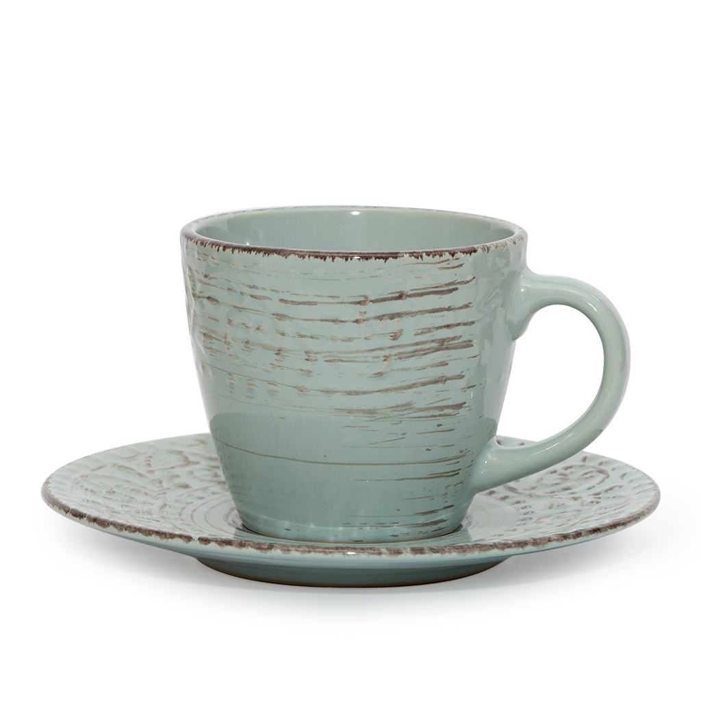 Чашка Антик с блюдцем небесная бирюза 9 см, 250 мл | Интернет-магазин Кактус