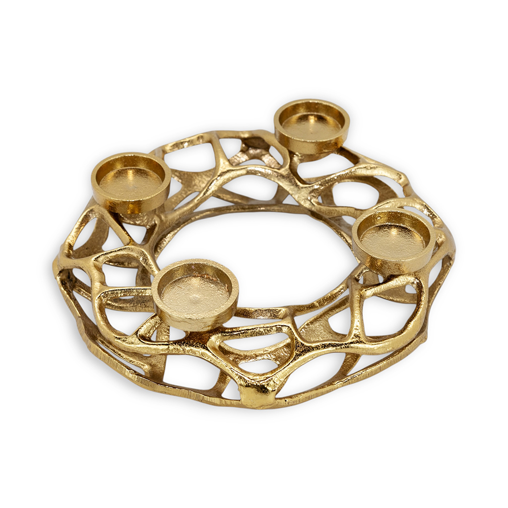 Подсвечник алюминиевый на 4 свечи Венок золото 24,5 см | Интернет-магазин Кактус