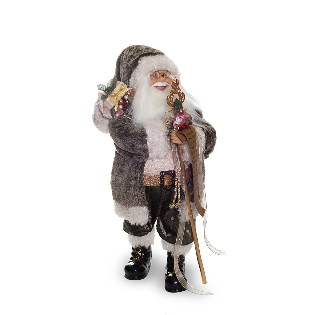 Санта Клаус с посохом серо-белый 45х25х18 см | Интернет-магазин Кактус