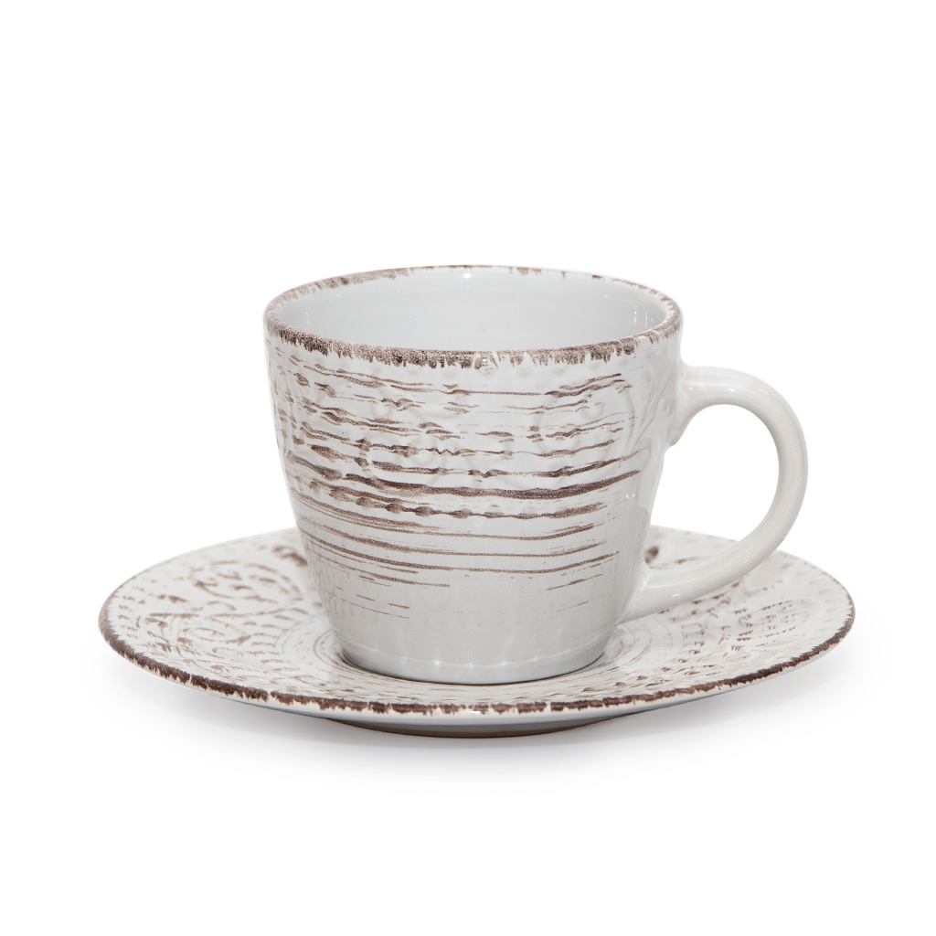 Чашка Антик с блюдцем белая 9см 250мл | Интернет-магазин Кактус