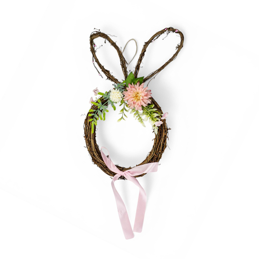 Декоративный пасхальный венок Зайка розовый 46см | Интернет-магазин Кактус