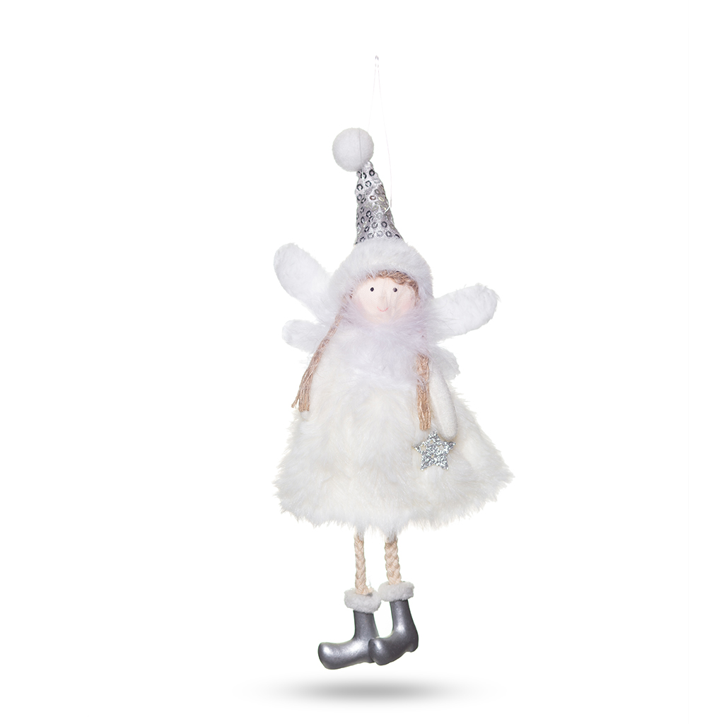 Подвеска Ангел со звездой мех белая 23 см | Интернет-магазин Кактус