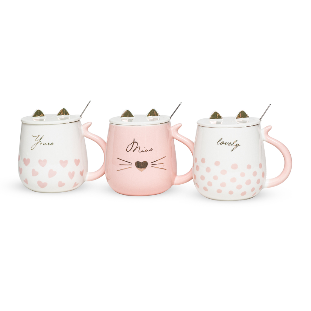 Чашка Кішки з вушками з кер.кришк 430мл біло-рож. | Интернет-магазин Кактус